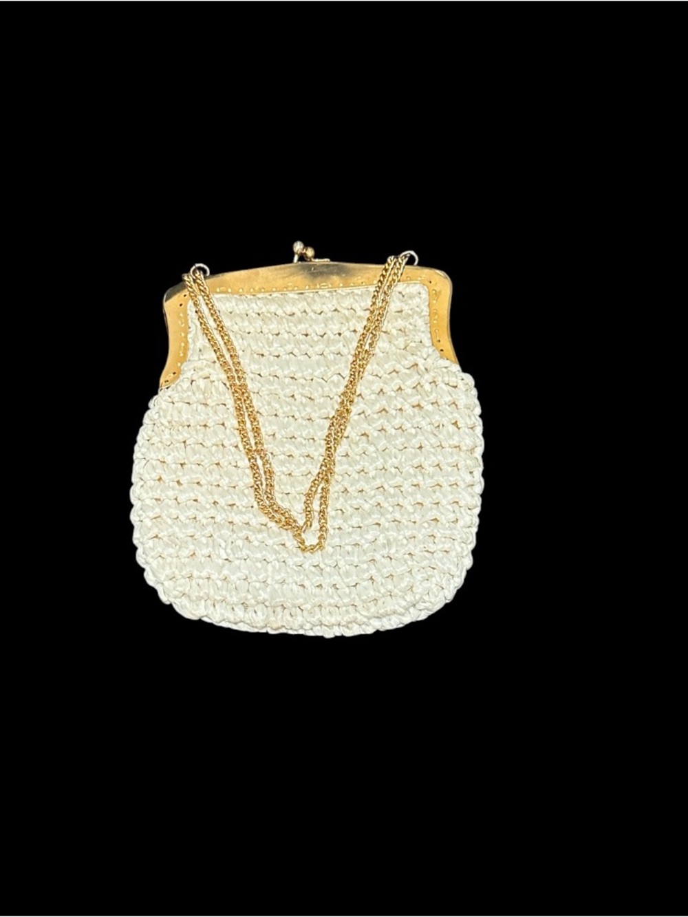 Vintage Crochet Handbag Gold Tone Chain Handle Clasp Purse 7x8.5 Boho Chic